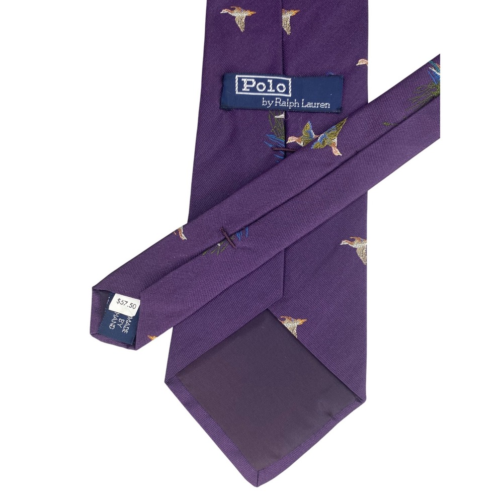 Polo Ralph Lauren Men Silk Tie Purple Embroidered Mallard Duck Hunting Preppy